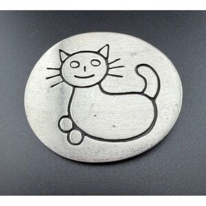 Guyot Pewter Cat Brooch Silver Vintage 1990 Whimsical Animal Rescue Kitty Feline